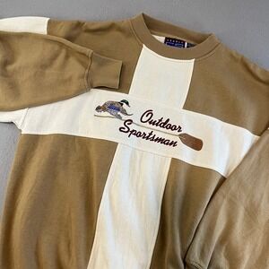 CRABTREE Outdoor Sportsman Embroidered Duck Sweatshirt Mens Medium Tan White